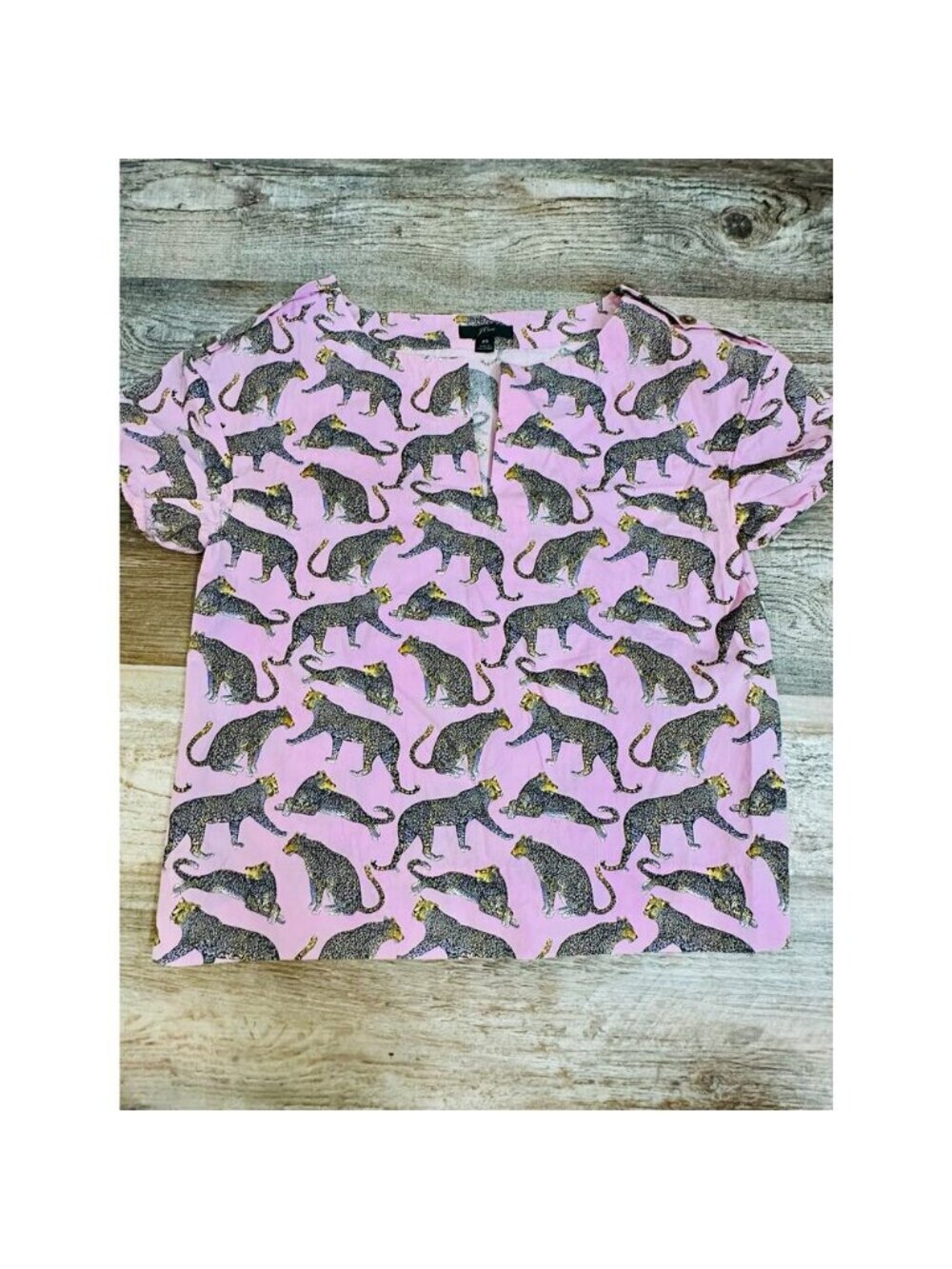 J Crew Open V-Neck Top Ratti Cheetah Print Pink Size XS